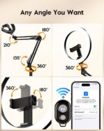 LUXSURE Tripod for iPhone with Light,71" Overhead Phone Mount with Phone Holder,... - Image 5
