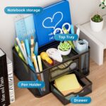Marbrasse Mesh Desk Organizer, Pen Organizer with 2 Drawer, Multi-Functional Pen... - Image 3
