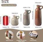 Ceramic Vases Set of 3, Neutral Rustic Farmhouse Vase with Handle, Decorative Fl... - Image 3