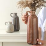 Ceramic Vases Set of 3, Neutral Rustic Farmhouse Vase with Handle, Decorative Fl... - Image 5