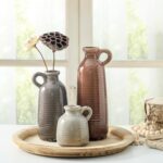 Ceramic Vases Set of 3, Neutral Rustic Farmhouse Vase with Handle, Decorative Fl... - Image 6