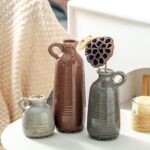 Ceramic Vases Set of 3, Neutral Rustic Farmhouse Vase with Handle, Decorative Fl... - Image 7
