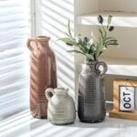 Ceramic Vases Set of 3, Neutral Rustic Farmhouse Vase with Handle, Decorative Fl... - Image 10