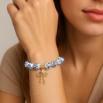 1PC Beaded Bow Charm Bracelet for Women, Porcelain Bead Jewelry Ancessoires, Blu... - Image 3