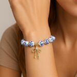 1PC Beaded Bow Charm Bracelet for Women, Porcelain Bead Jewelry Ancessoires, Blu... - Image 5