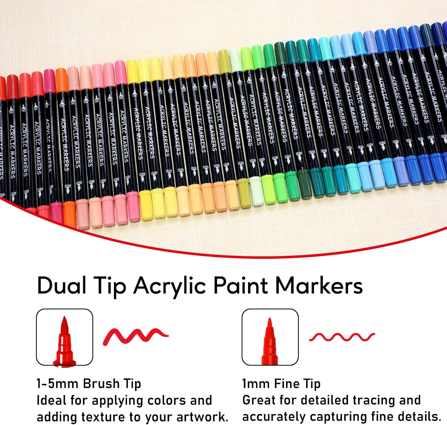 Recheel 30 Colors Acrylic Paint Markers, Dual Tip Fine and Brush Tips for Detail... - Image 3