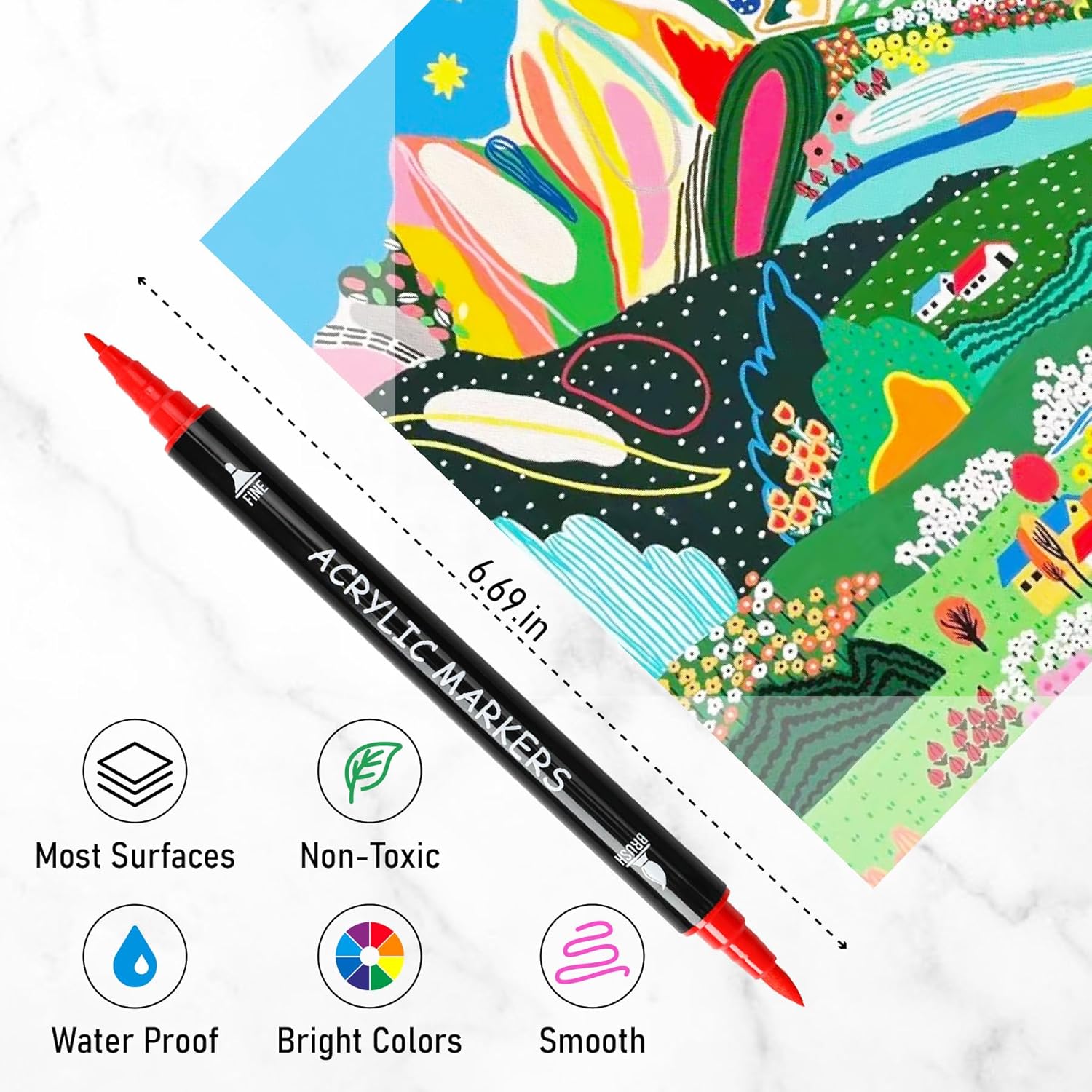 Recheel 30 Colors Acrylic Paint Markers, Dual Tip Fine and Brush Tips for Detail... - Image 4