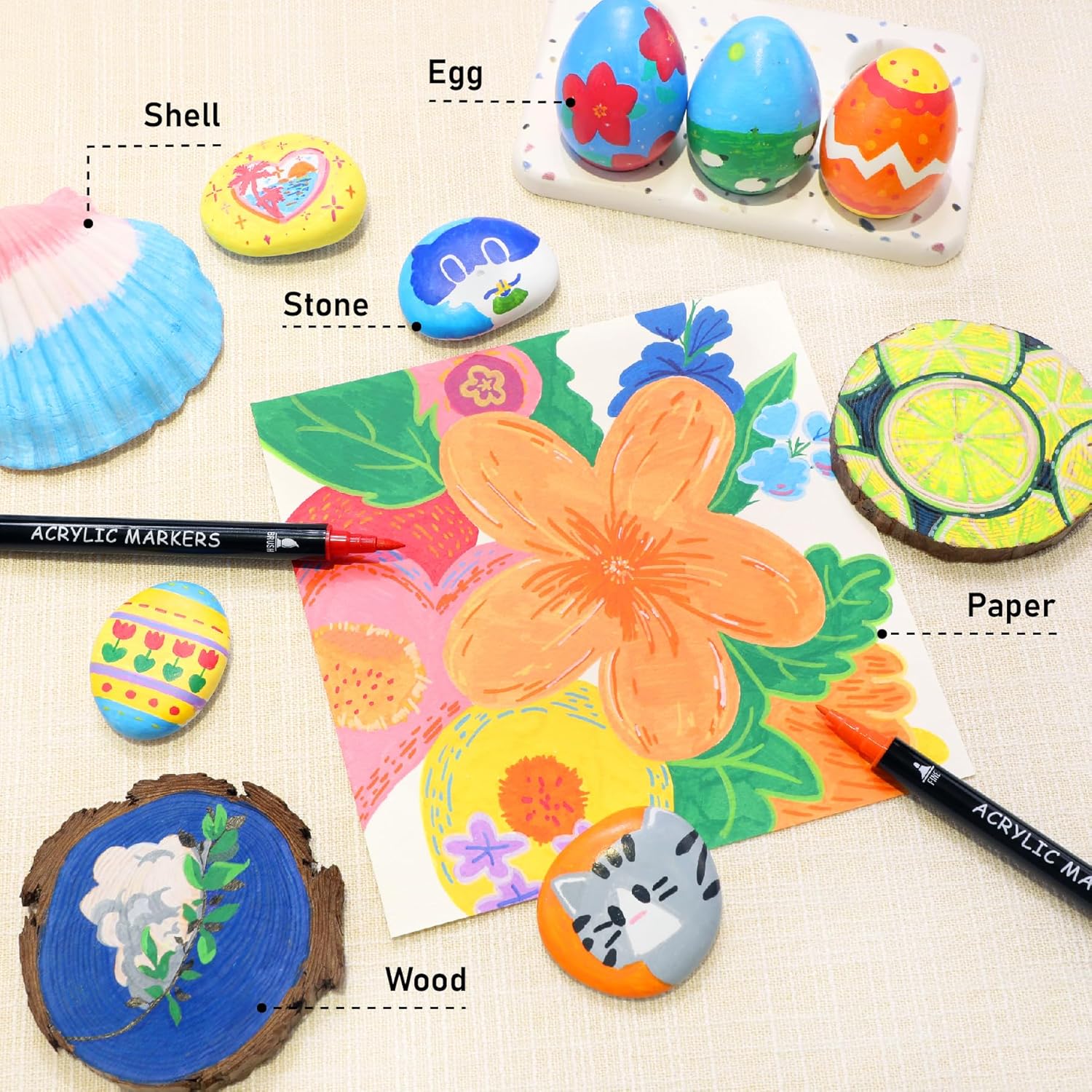 Recheel 30 Colors Acrylic Paint Markers, Dual Tip Fine and Brush Tips for Detail... - Image 5