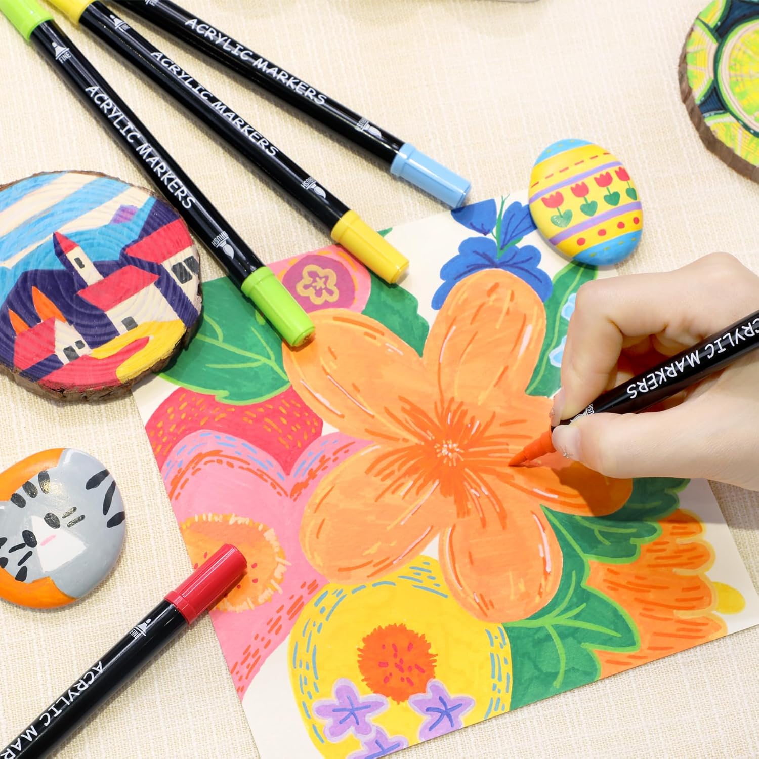 Recheel 30 Colors Acrylic Paint Markers, Dual Tip Fine and Brush Tips for Detail... - Image 7