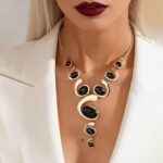 Gold Jewelry Set, Silver Black Boho Western Chunky Vintage Pendant Necklace Stac... - Image 3