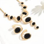 Gold Jewelry Set, Silver Black Boho Western Chunky Vintage Pendant Necklace Stac... - Image 4
