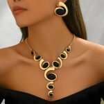 Gold Jewelry Set, Silver Black Boho Western Chunky Vintage Pendant Necklace Stac... - Image 5
