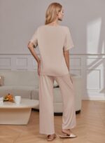 Ekouaer Pajama Sets for Women 2 Piece Lounge Set Short Sleeve Tops and Long Pant... - Image 3