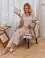 Ekouaer Pajama Sets for Women 2 Piece Lounge Set Short Sleeve Tops and Long Pant... - Image 6