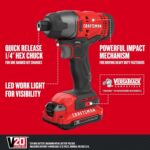 CRAFTSMAN 20V MAX Impact Driver Kit, 1/4 Inch, 2,800 RPM, LED Work light, Batter... - Image 4