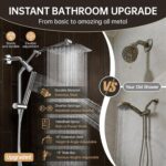 Veken All Metal 10" Shower Head with Handheld, Luxurious Square Double Rain Show... - Image 8