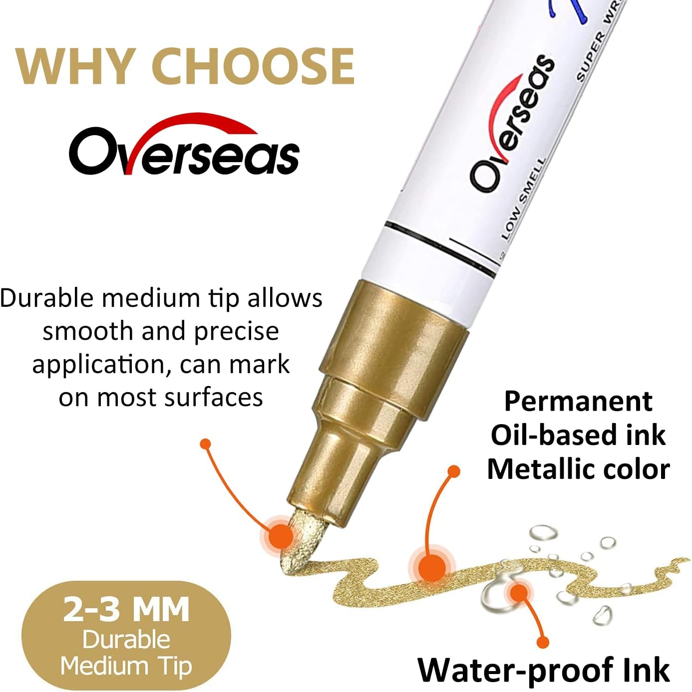 Overseas 8 Colors Paint Pens, Oil Based Permanent Paint Markers Medium Tip | Wat... - Image 3