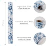 BIOBROWN Floral Wrapping Paper Roll - 17 Inch X 33 Feet (47 sq. ft. ttl.) Blue W... - Image 7