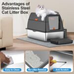 Stainless Steel Litter Box with Lid,Front Entry Top Exit Kitty LitterBox,Extra L... - Image 8