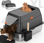Stainless Steel Litter Box with Lid,Front Entry Top Exit Kitty LitterBox,Extra L... - Image 10