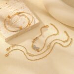 5 PCS Gold Bow Bracelets Set for Women, Elegant Butterfly and Pearl Accented Lay... - Image 4