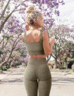 OLCHEE Womens Workout Sets 2 Piece Seamless Square Neck Sports Bra Padded Butt L... - Image 5