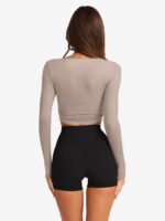 LASLULU Womens Tie Front Wrap Tops Long Sleeve Bolero Shrugs Crop Cardigan Yoga ... - Image 4
