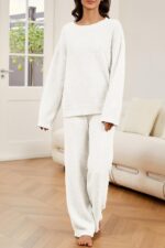 GKBK Lounge Sets for Women 2 Piece Fuzzy Fleece Pajamas Long Sleeve Oversized Lo... - Image 3