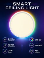 Smart Ceiling Light, 12 Inch RGBIC LED Flush Mount Ceiling Light Fixture, 2400LM... - Image 5