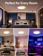 Smart Ceiling Light, 12 Inch RGBIC LED Flush Mount Ceiling Light Fixture, 2400LM... - Image 9