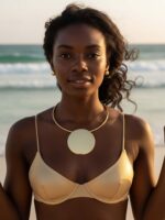 Statement Necklace Set with Large Gold Disc Pendant and Stud Earrings, Choker St... - Image 10