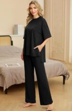 PrinStory Womens Pajamas Sets 2 Piece Lounge Set Short Sleeve Tops and Long Pant... - Image 4