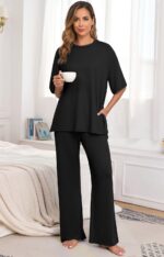 PrinStory Womens Pajamas Sets 2 Piece Lounge Set Short Sleeve Tops and Long Pant... - Image 6