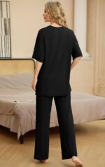 PrinStory Womens Pajamas Sets 2 Piece Lounge Set Short Sleeve Tops and Long Pant... - Image 7