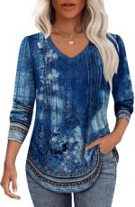 Alaroo Womens Long Sleeve Shirts Pleated V Neck Curved Hem Fall Winter Tunic Top... - Image 3