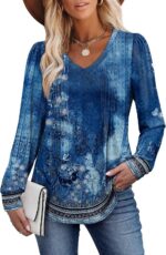 Alaroo Womens Long Sleeve Shirts Pleated V Neck Curved Hem Fall Winter Tunic Top... - Image 4