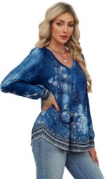 Alaroo Womens Long Sleeve Shirts Pleated V Neck Curved Hem Fall Winter Tunic Top... - Image 6