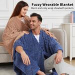 Wearable Blanket Poncho Cape Wrap for Adult, Cozy Sherpa Fleece Pocketed Shawl T... - Image 6