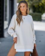 CHICME Women's Long Sleeve Zipper Slit Oversized Casual Pullover Fall Top | Long... - Image 3