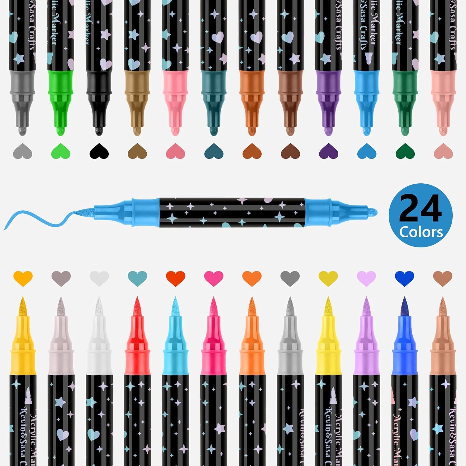 KEVIN&SASA CRAFTS 24 Colors Dual Tip Acrylic Paint Marker Pens Set | Multifuncti... - Image 4