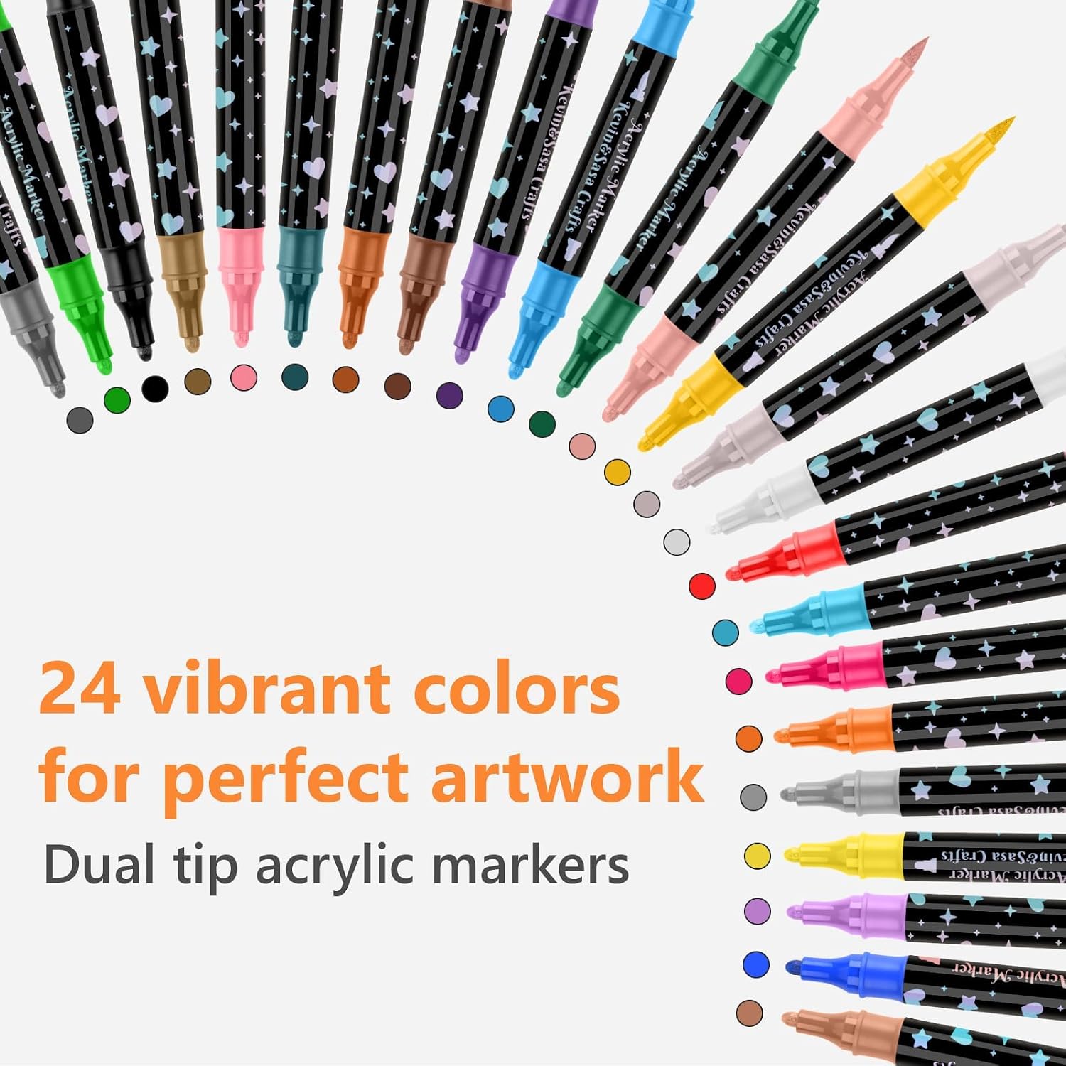 KEVIN&SASA CRAFTS 24 Colors Dual Tip Acrylic Paint Marker Pens Set | Multifuncti... - Image 5