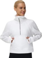 THE GYM PEOPLE Women's Half Zip Pullover Sweatshirt Fleece Stand Collar | Crop s... - Image 3