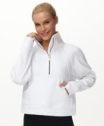 THE GYM PEOPLE Women's Half Zip Pullover Sweatshirt Fleece Stand Collar | Crop s... - Image 9