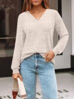 AUTOMET Womens V Neck Long Sleeve Shirts Fall Tops 2026 Lightweight Sweater | Dr... - Image 3