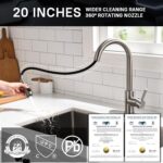 WEWE Single Handle High Arc Brushed Nickel Pull Out Kitchen Faucet,Single Level ... - Image 3