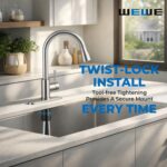WEWE Single Handle High Arc Brushed Nickel Pull Out Kitchen Faucet,Single Level ... - Image 9