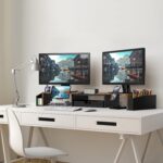 Simple Houseware Desk Dual Monitor Stand Riser with Drawer, Rustic Brown | Custo... - Image 6