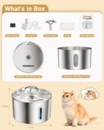 Cat Water Fountain Stainless Steel - 74oz/2.2L Automatic Large Pet Watering Bowl... - Image 9