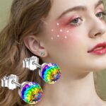 Colorful Full Diamond Stud Earrings Sparkling Heart/Round Cut Birthstone Anniver... - Image 3
