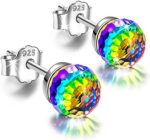 Colorful Full Diamond Stud Earrings Sparkling Heart/Round Cut Birthstone Anniver... - Image 4